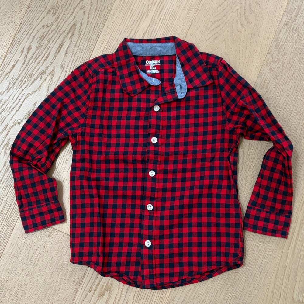 OshKosh B'gosh Boys' Red and Navy Plaid Button-Down Shirt